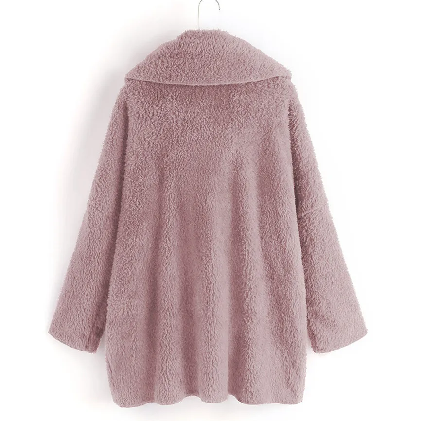 Свободное кимоно пальто женское зимнее флисовое с длинным рукавом на пуговицах