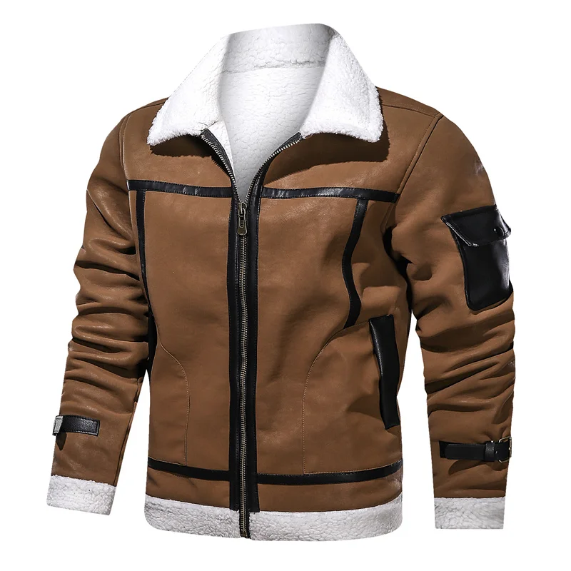 

Jackets Stand Jacket Vintage Motorcycle Fashion PU Mens Collar Leather Winter Fleece Warm Fashionable Men's Coat Outdoor