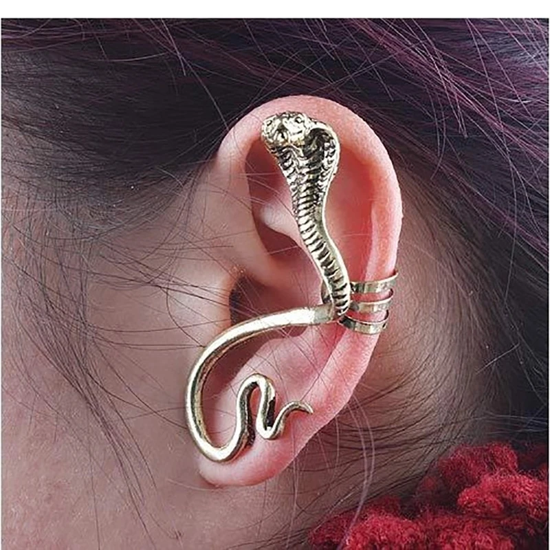 Модные серьги клипсы в стиле ретро с Ушными крючками Клипсы из сплава виде змеи