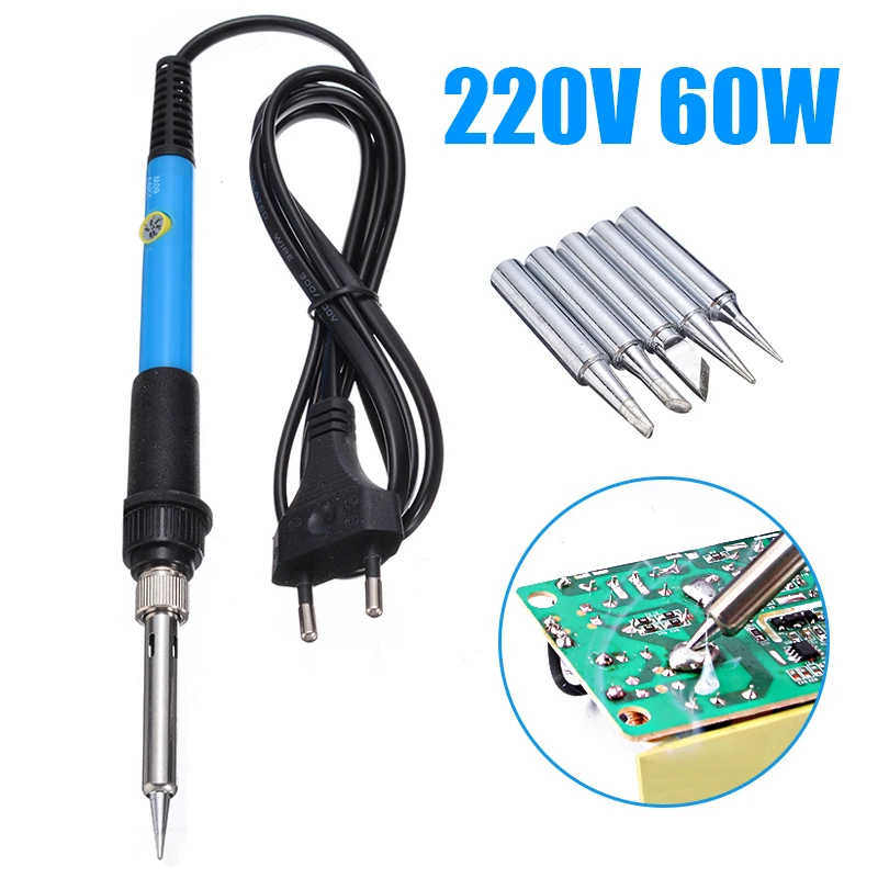 

1 Set 220V 60W Electric Soldering Iron Welding Iron Pen With 5Tips Adjustable Temperature For Lead-free Soldering Semiconductors