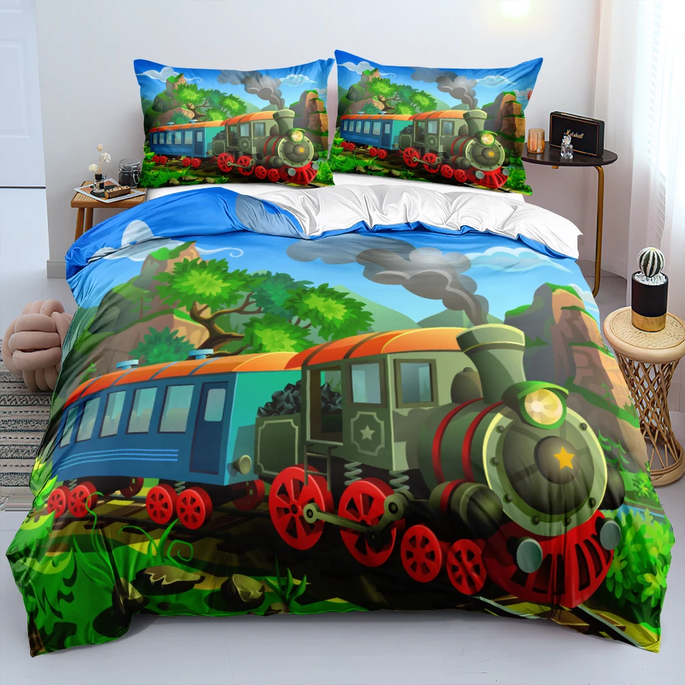

Пододеяльник с 3D рисунком поезда, набор пододеяльников, Набор цветных одеял/покрывал с интенсивным рисунком, постельное белье для мальчиков с двумя и большими размеры 220x240 см