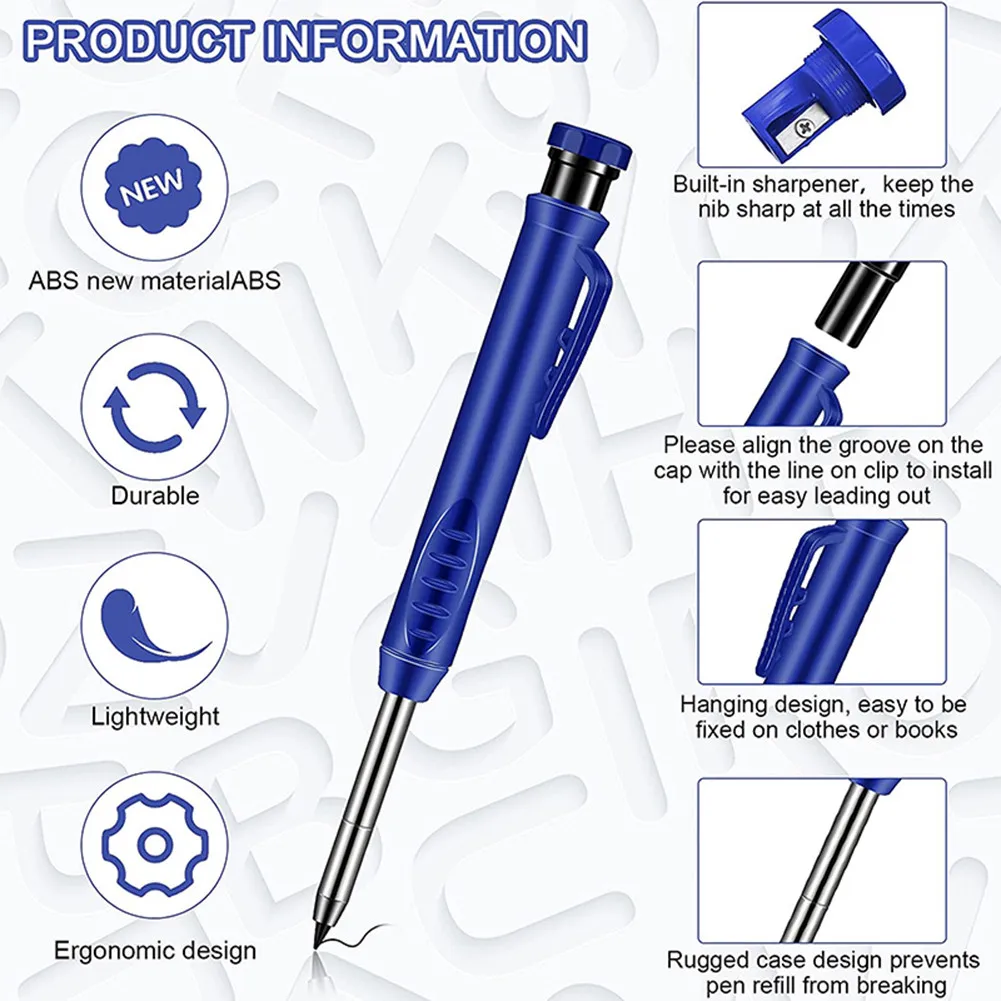 

Solid Carpenter Pencils With Built-in Pencil Sharpener Woodwork Drawing Mechanical Pencil Marker Marking Tool