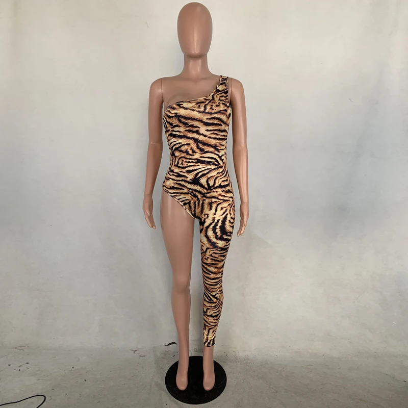 Женские спортивные длинные вечерние комбинезоны с принтом Cheetah, элегантные Обтягивающие Комбинезоны на одно плечо, сексуальные женские комбинезоны для ночного клуба, дропшиппинг