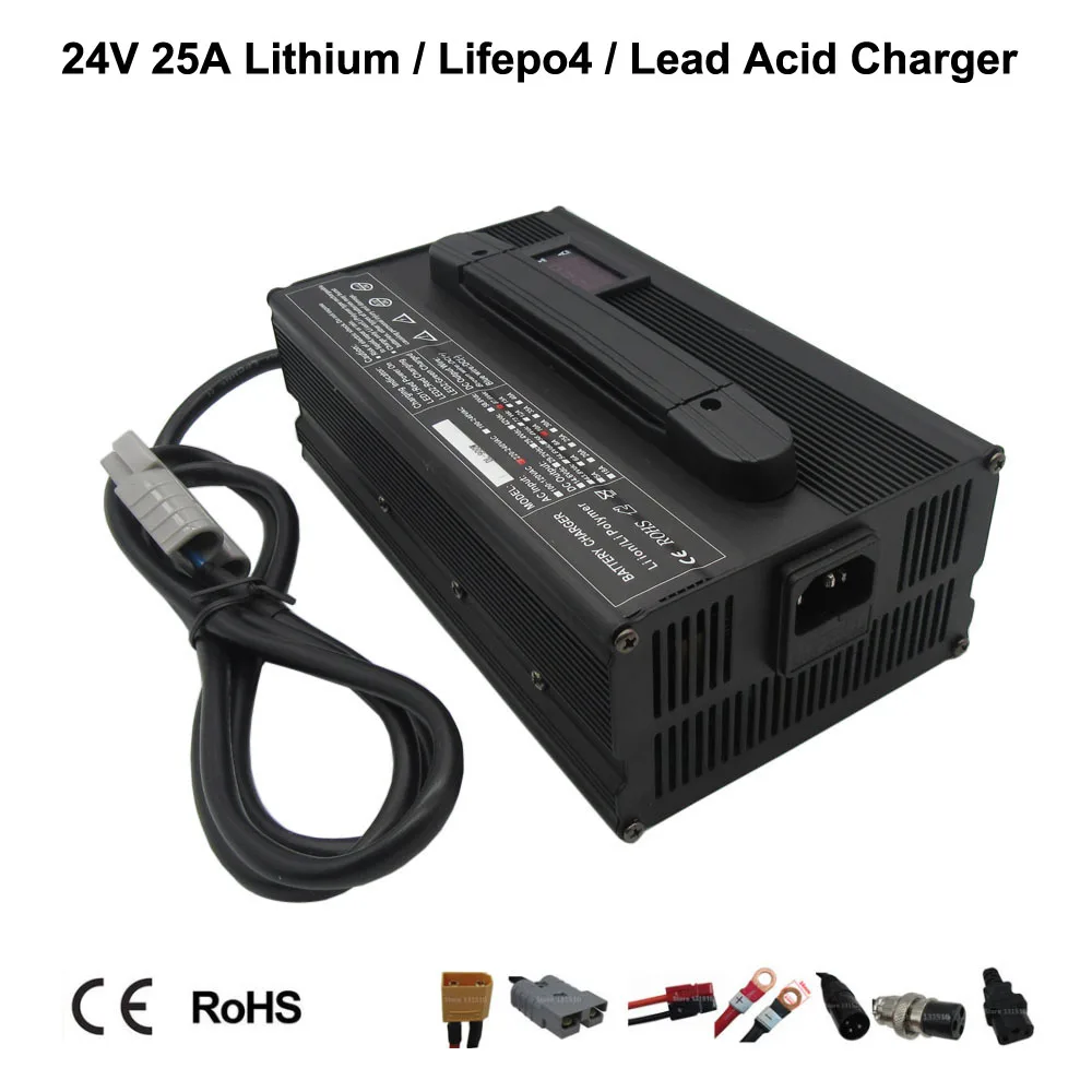 

900W 24V 25A Lithium Lifepo4 Lead Acid E Bike Battery Fast Charger 7S 29.4V 8S 29.2V 6S 25.2V Li-ion LFP RV Motorcycle Charger