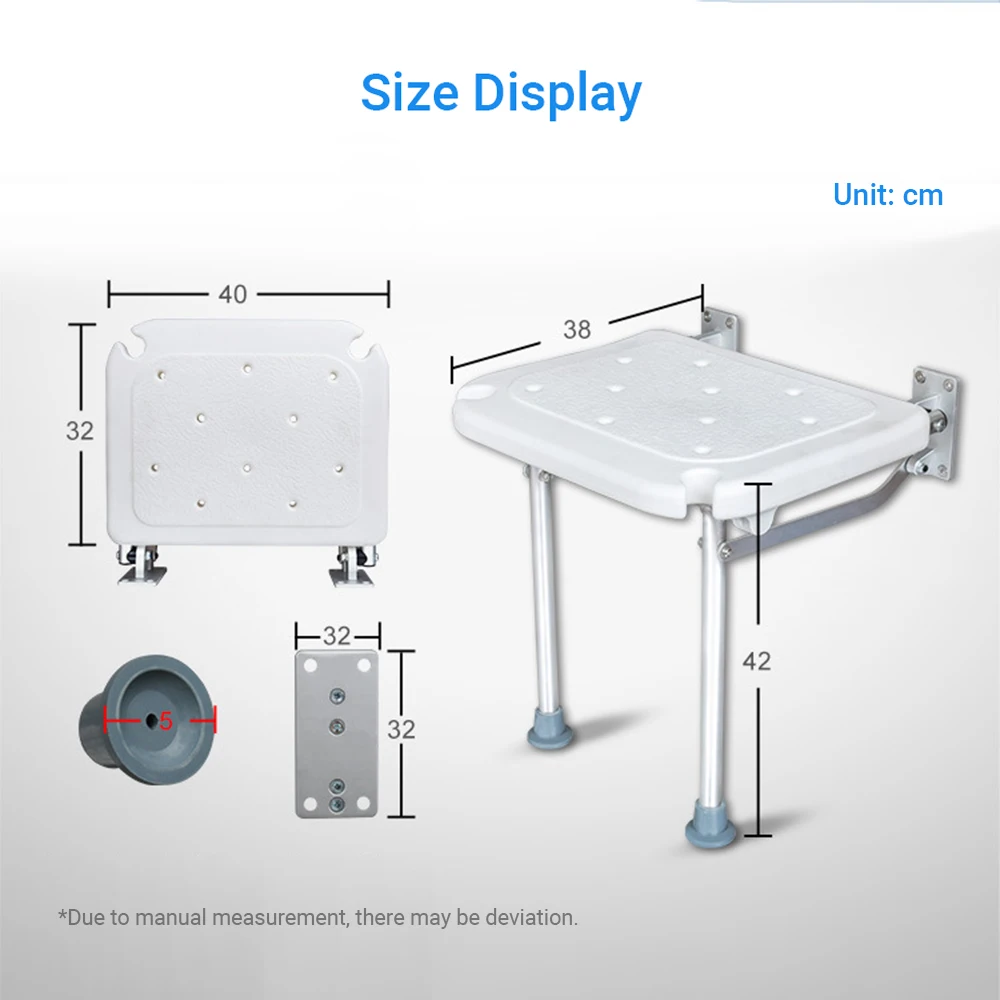 

Folding Shower Bench Flip-up Screw-in Bath Seat Wall Mounted Bathroom Chair Stool W/ Non-Slip Feet Drainage Holes Shower Slot