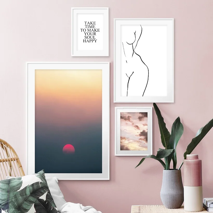 

Sunset Dusk Cloud sky Sexy Line Girl Wall Art Canvas Painting Landscape Nordic Posters And Prints Wall Pictures For Living Room