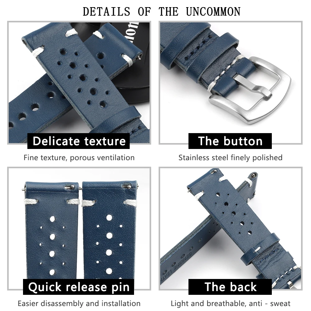 High Quality Genuine Leather Watch Band Straps 18mm 20mm 22mm Black Brown Coffee Blue Quick Release Watch Bands Replacement