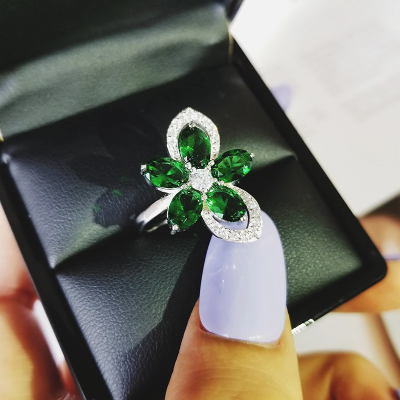 Оригинальный дизайн 925 серебро обручальное кольцо для женщин с цветочным принтом