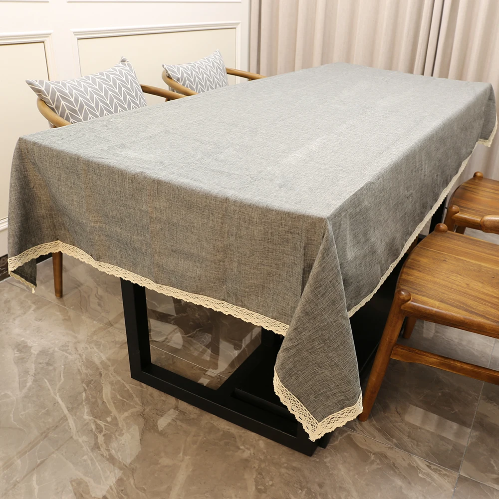 

Modern Gray Linen Cotton Table Cover Rectangular Tablecloths for Dining Table Cloth Lace Pendant Wedding Decoration Party Favor