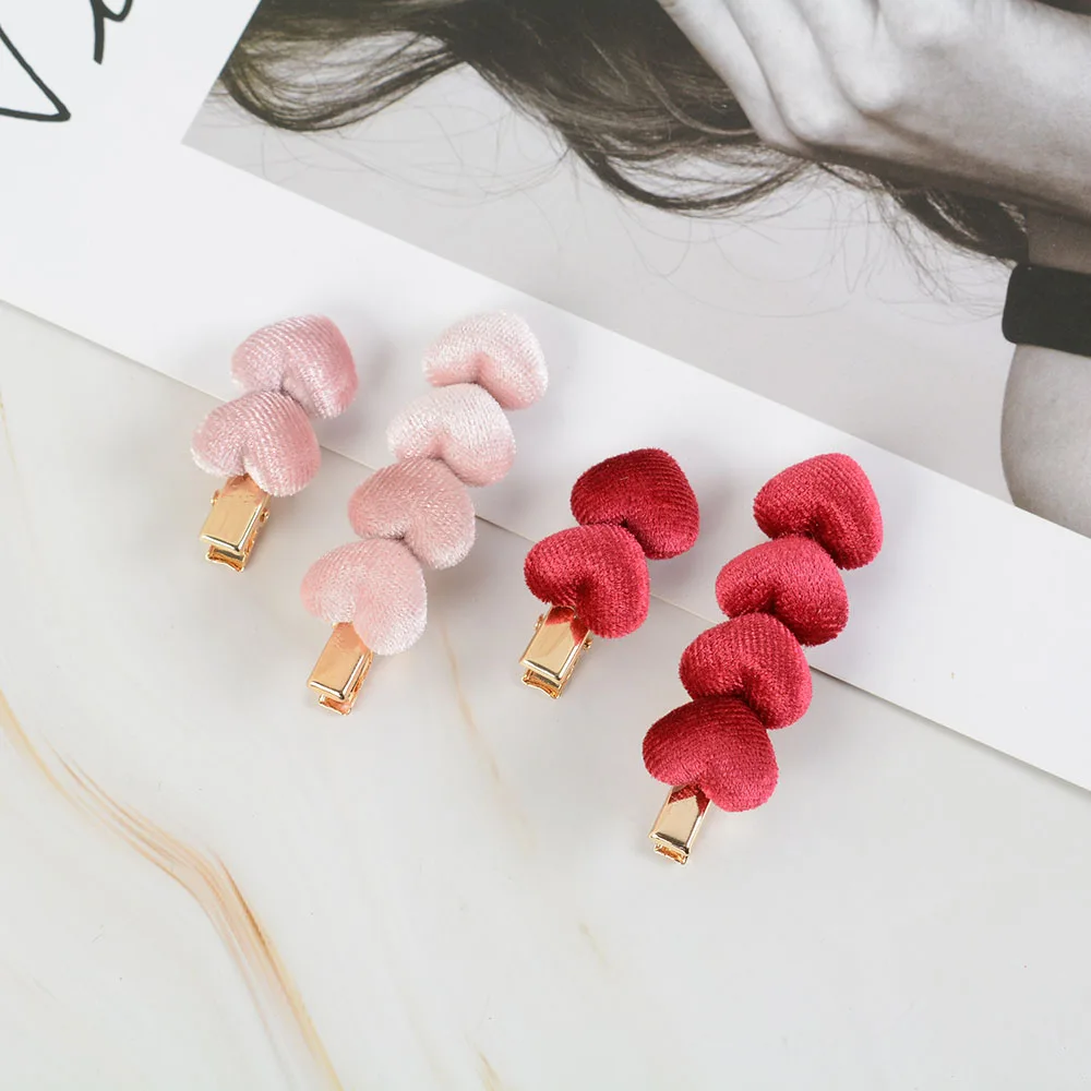 1 пара модных бархатных заколок для волос в форме сердца женщин осень и зима