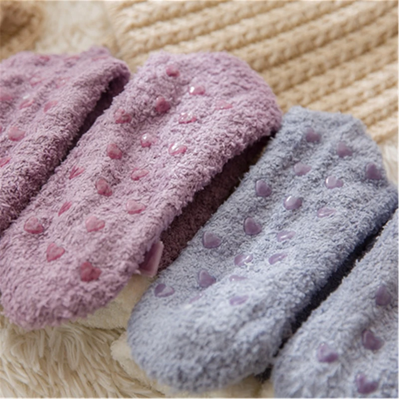 

New Autumn Winter Japanese Coral Velvet Fuzzy Socks Women Warm Thickened Kawaii Pink Hairball Socks for Ladies Pure Color