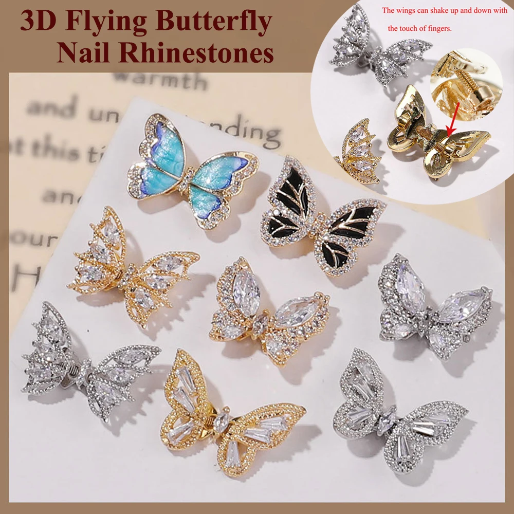 1 PC Luxury 3D Flying Butterfly Nail Rhinestones Crystal Zircon Jewelry Gold/Silver Alloy DIY Manicure Art Decorations | Красота и