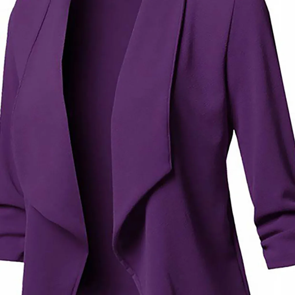 Autumn winter women's Casual long sleeve top Solid color Open Front Fold asymmetry Cardigan Jacket Coat L0808