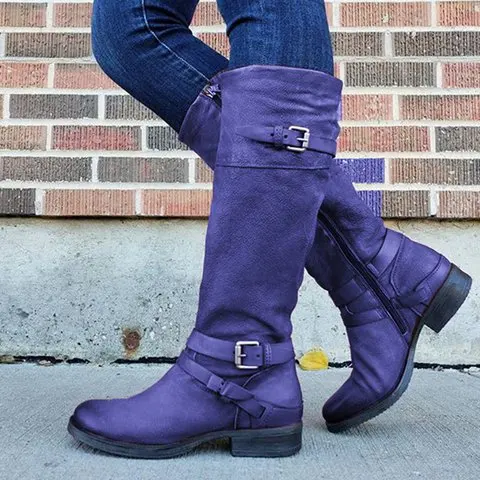 Модные женские ботинки до середины икры botas zapatos mujer зимняя обувь из искусственной