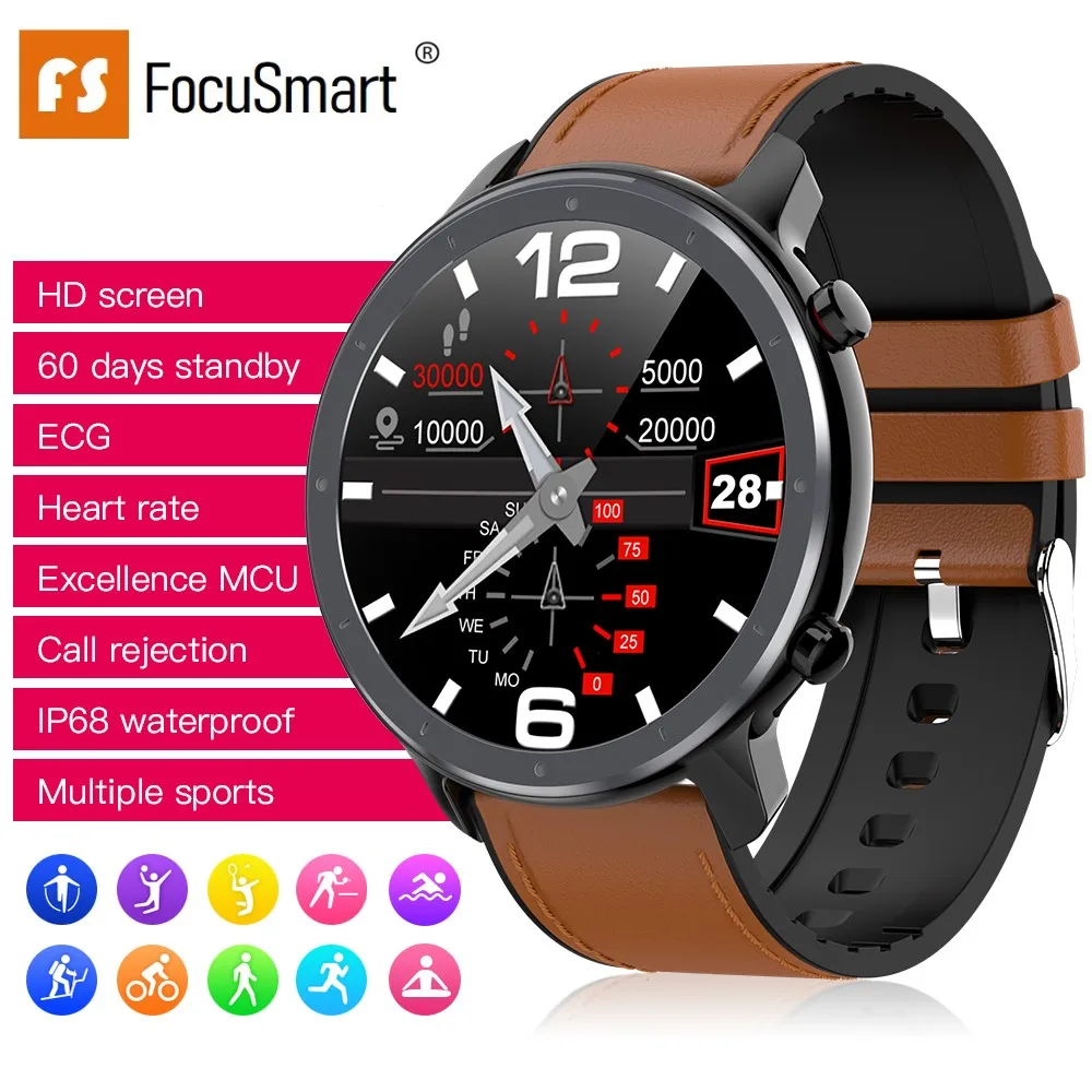 Мужские Смарт часы FocuSmart L11 фитнес трекер ЭКГ + ППГ пульсометр для Android ios PK iwo8 DT78