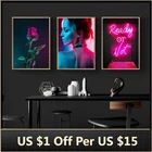 Холщовая настенная наклейка, неоновая вывеска, сексуальный настенный постер Cyberfunk для девушек, Настенная картина для украшения гостиной, домашний декор