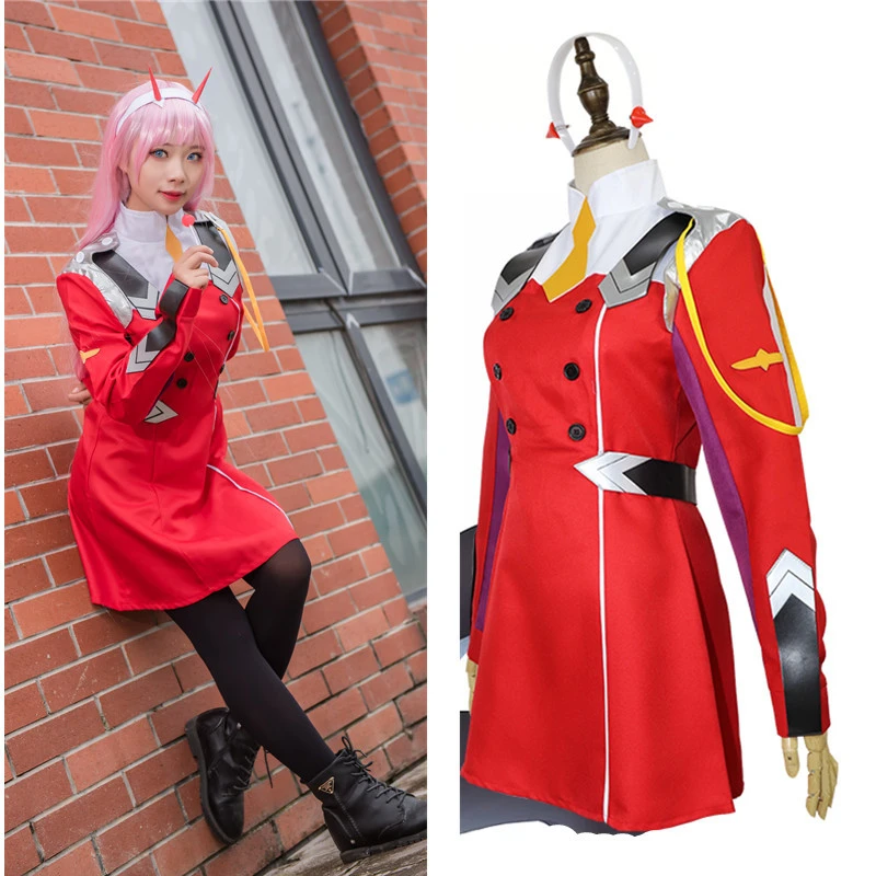 

DARLING In The FRANXX Cosplay Costumes Uniform Zero Two Dress Wig Coat Skirt Suit Anime Adult COS Apparel Christmas Halloween