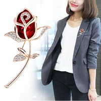 red rose brooches for women clothing scarves accessories rhinestone crystal pin brooch men suit badge plant pins lovers jewelry