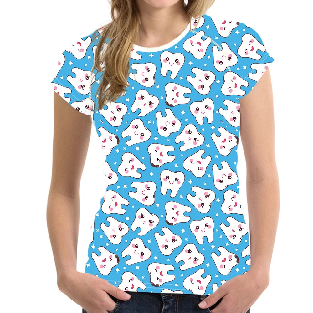 WHEREISART/милый узор с изображением сиделки женская футболка короткими рукавами