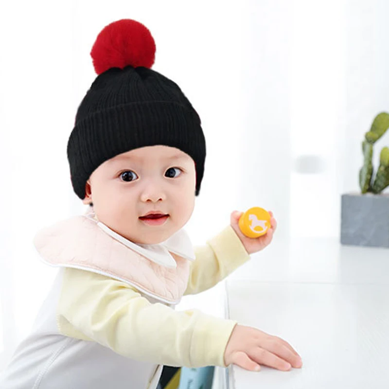 Шапки для младенцев шапки с помпонами зимние защитные новорожденных мальчиков и