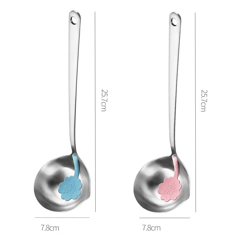 

1/2Pcs Stainless Steel Filter Oil Soup Spoon Long Handle Silicone Strainers Hot Pot Cooking Tablespoons Colander Kitchen Tools