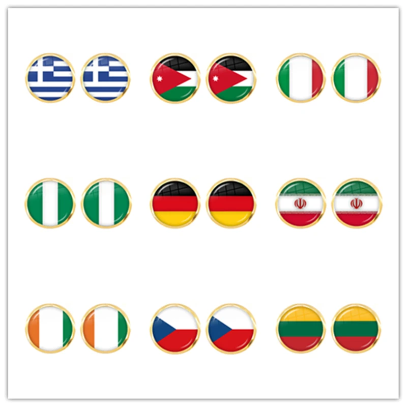 Серьги-гвоздики с национальным флагом 12 мм Греция Иордания Италия Нигерия