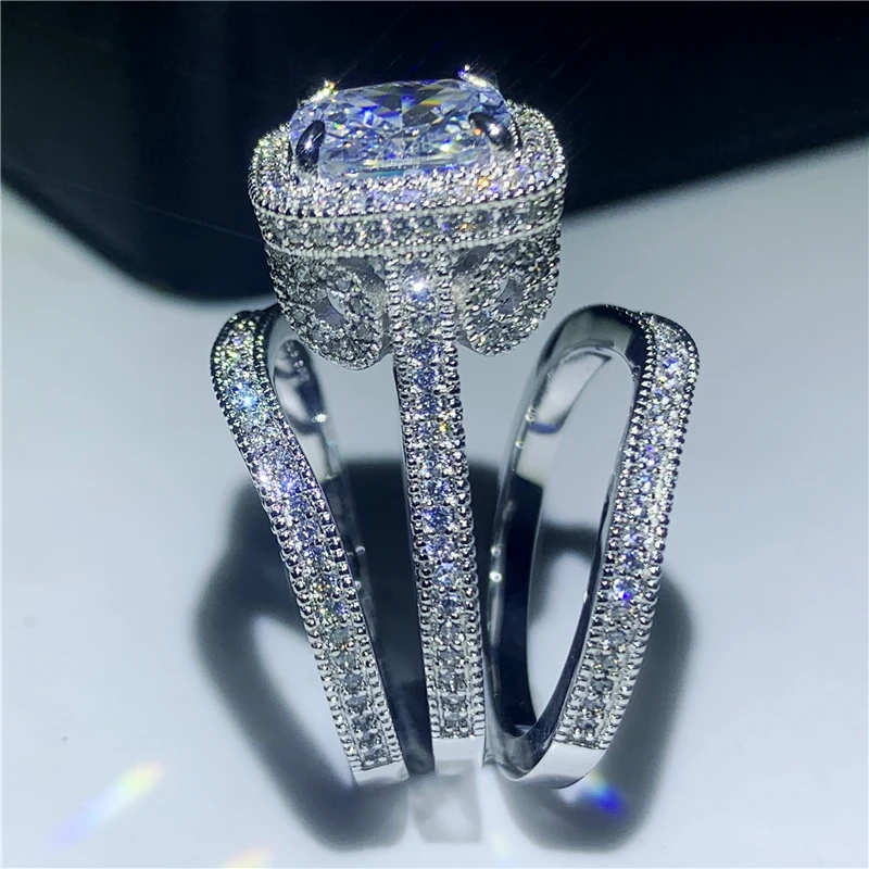 Брендовое Винтажное кольцо 3 в 1 набор из 5А циркония cz Стерлинговое Серебро 925