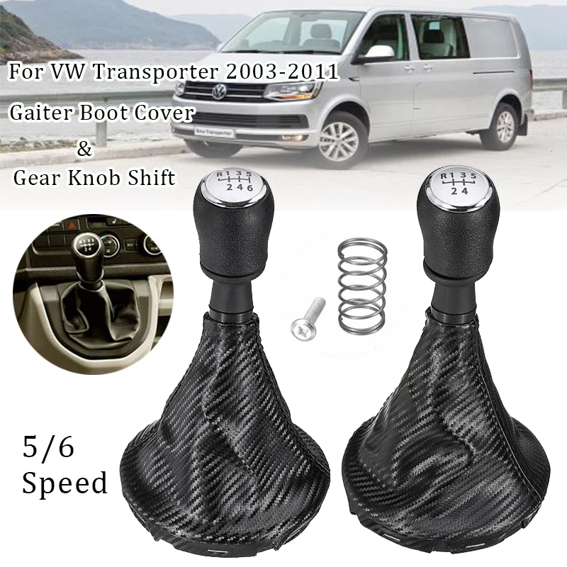 

5 6 Speed Gear Knob Shift Gaiter Boot Cover Carbon Fiber Leather For VW Transporter T5 T5.1 2003-2011 Car Accessories 161412