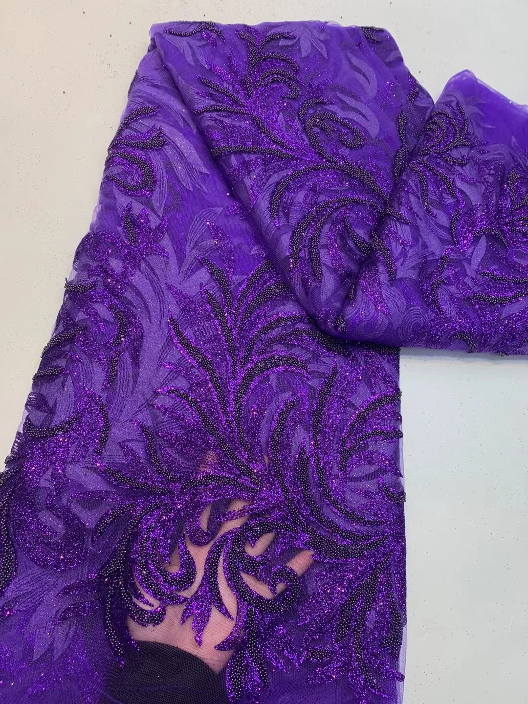 

2021 Newest Green African Net Lace Beads Embroidery French Tulle Lace Fabric High Quality Mesh Milk Lace For Wedding Party Dress