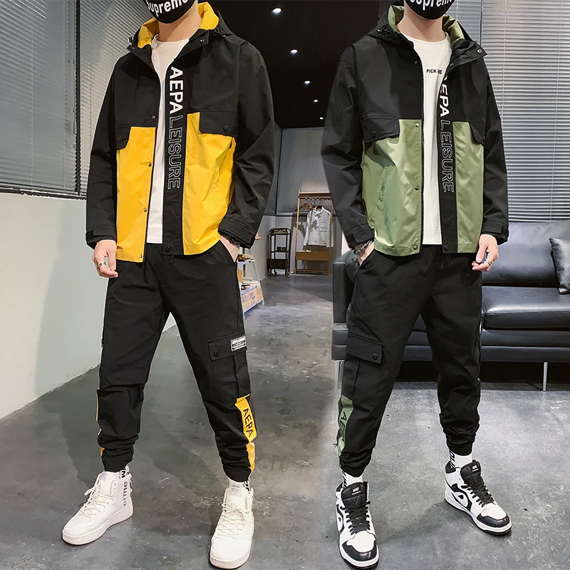 2020 Autumn Men's Hoodies Pants Sets Sweatshirt Cardigan Long Sleeve Hip Hop Fitness Tops Trousers Sportswear Joggers Tracksuits |