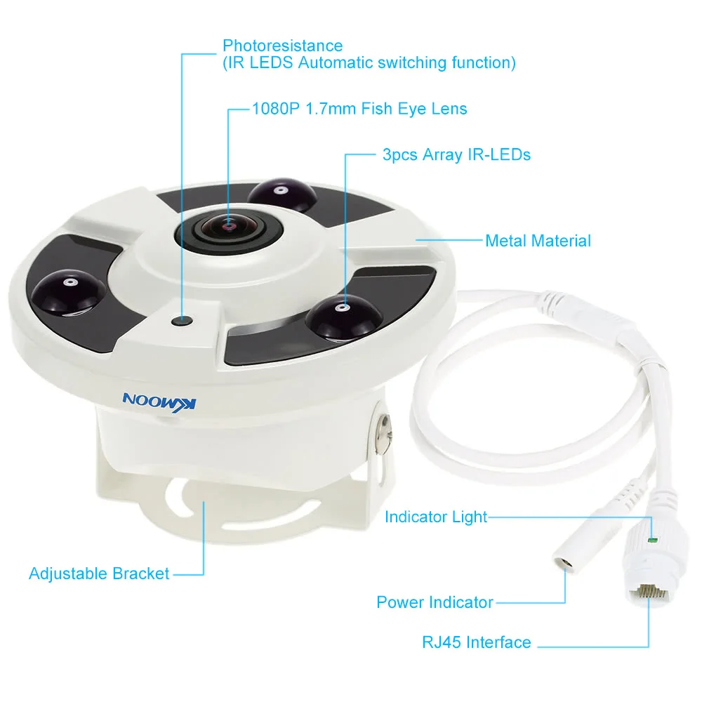 

KKmoon H.264 HD 1080P 1.7mm Fisheye 360Panoramic IP Camera CCTV Security Home Surveillance