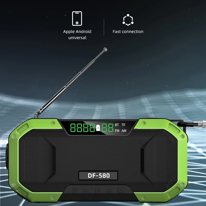 

Portable IPX6 Waterproof Hand Crank Solar Radio Multifunction Emergency Bluetooth Speaker Support SOS Alarm AM/FM NOAA