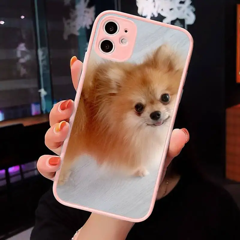 

Pomeranian Phone Case For iPhone 12 11 Mini Pro XR XS Max 7 8 Plus X Matte transparent Pink Back Cover