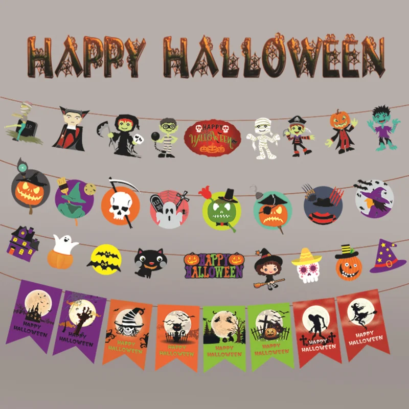 Треугольный тянущийся флаг летучая мышь череп Тыква бумажные тянущиеся