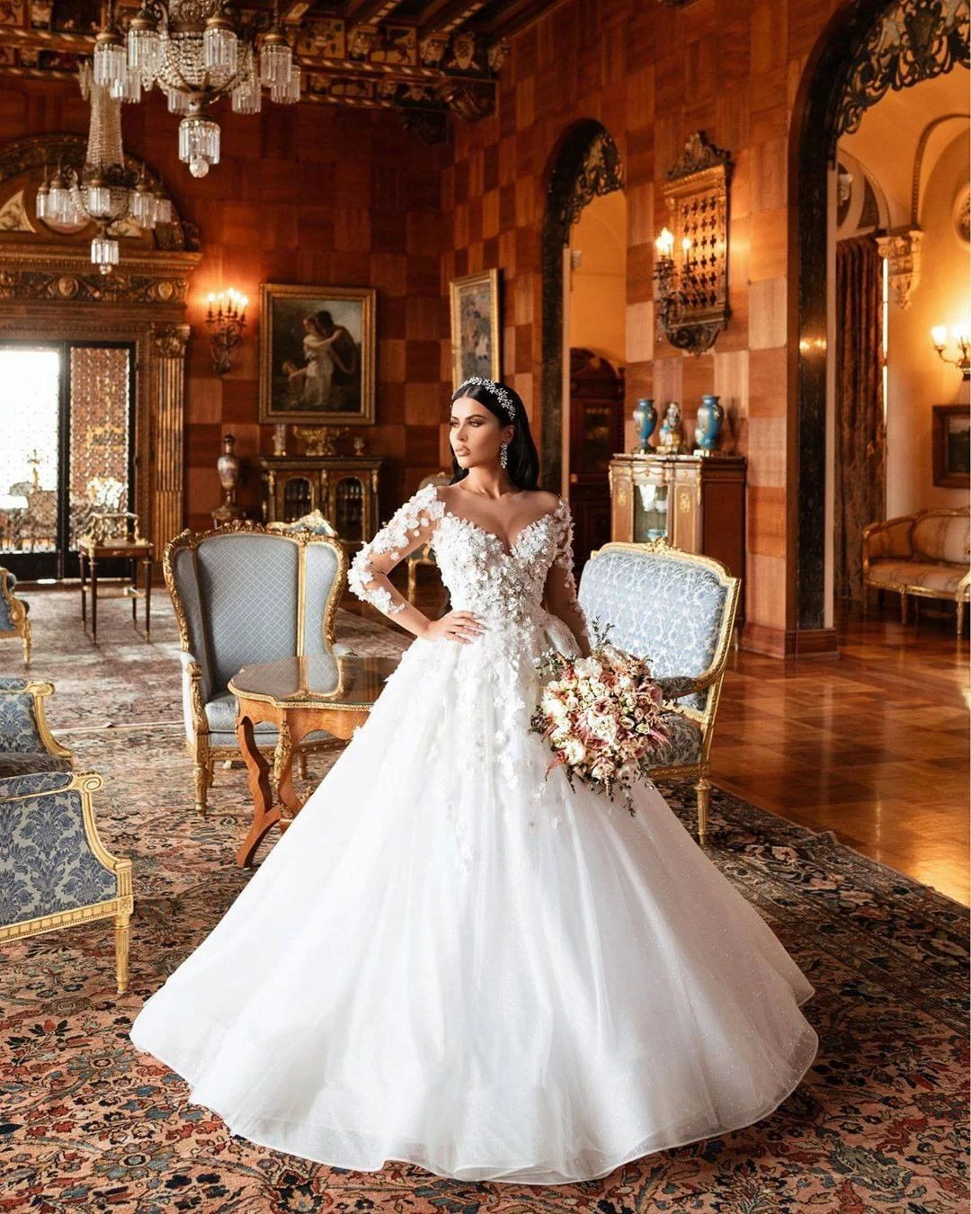 Кружевное свадебное платье из прозрачного тюля с длинным рукавом женское