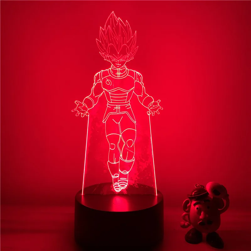 Dragon Ball Z Вегета ГОКу супер сайян, «Жемчуг дракона 3D светодиодный Ночной светильник 7 цветов сенсорный оптический Иллюзия фигурку настольная лампа украшения