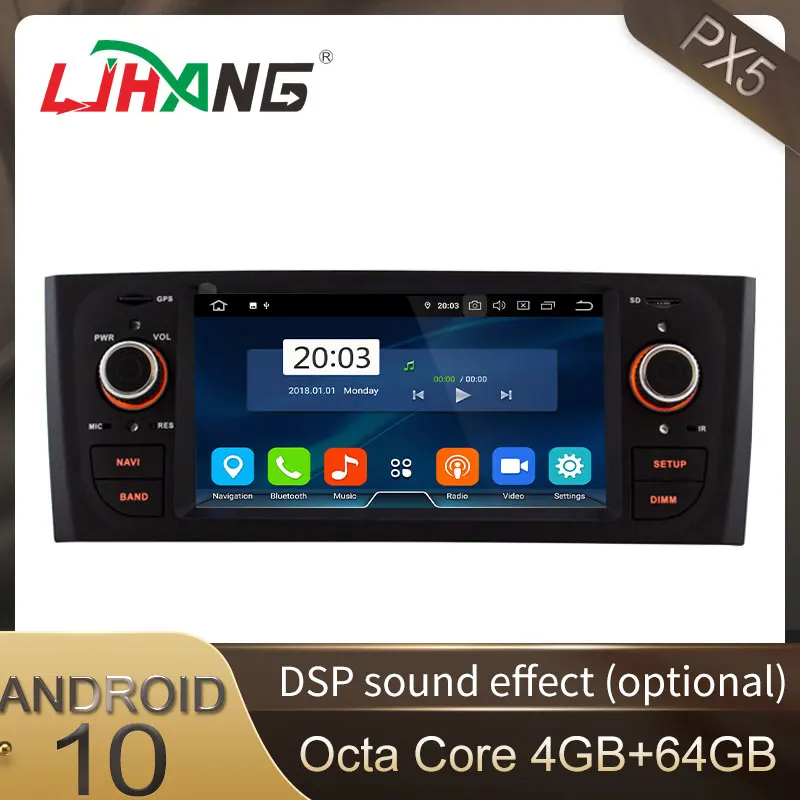 Автомобильный DVD плеер LJHANG 1 Din Android 10 для Fiat Linea Grande Punto 2007 2012 Wi Fi GPS навигация