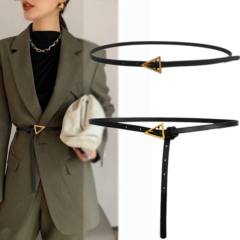 

Women Belts Luxury Brand Casual PU Leather Vintage Belt Ladies Golden Triangle Buckle Women's Trousers Waistband Western style