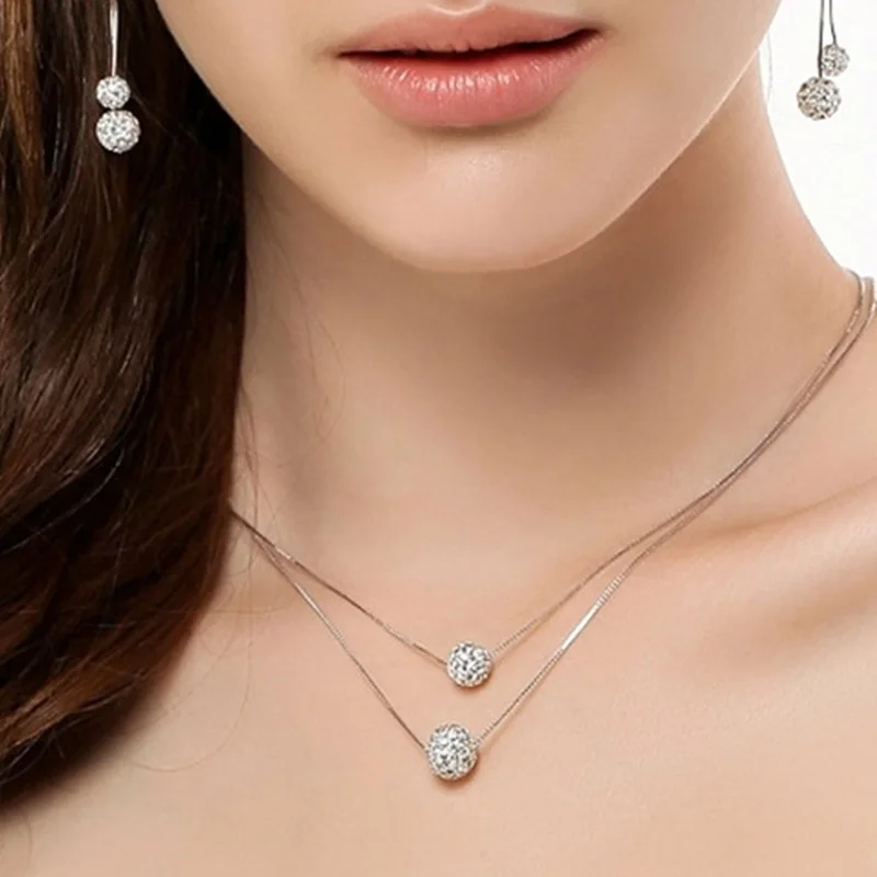 

OMHXZJ Wholesale European Fashion Woman Girl Party Wedding Gift Balls Zircon 925 Sterling Silver Pendant Necklace NA07