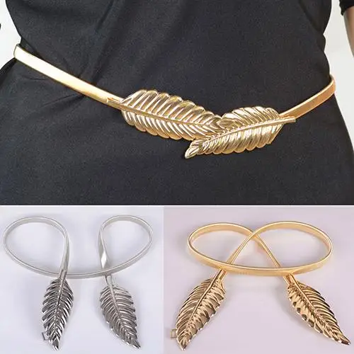

Women's Leaf Design Vintage Style Belt Elastic Clasp Metal Waist Femme Waistband Elastic Buckle Waistband Belt Dress Accessories