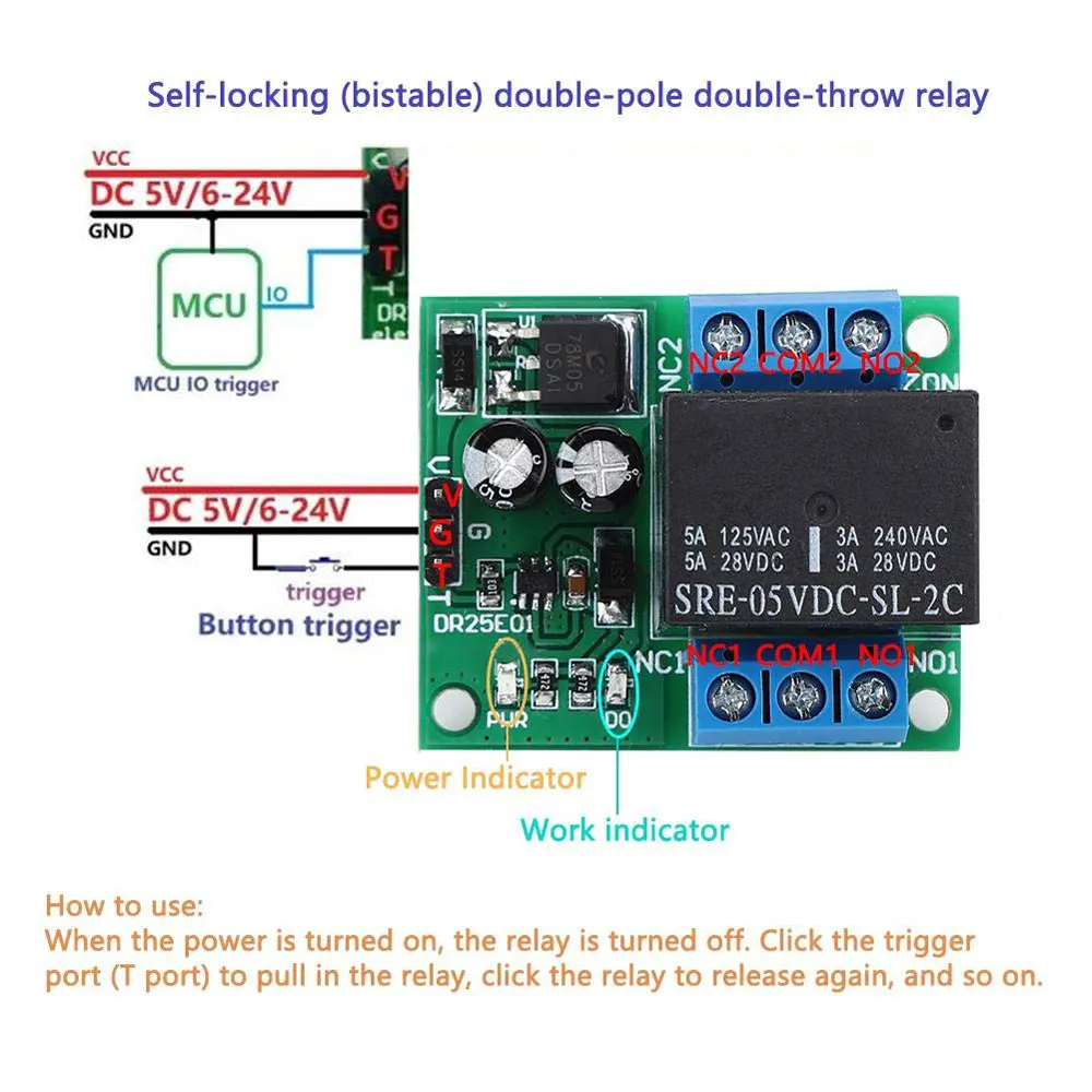 DC5V/6-24V Self-Locking Relay Module DPDT Double Pole Throw Bistable Switch Board for Arduino | Обустройство дома