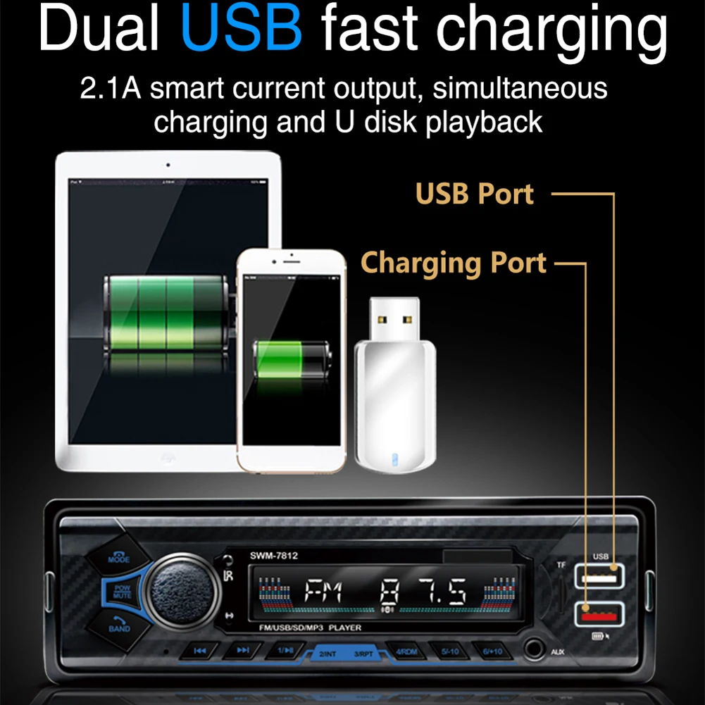SWM-7812 автомобильное стерео Bluetooth-совместимое FM-радио 1 DIN головное устройство с