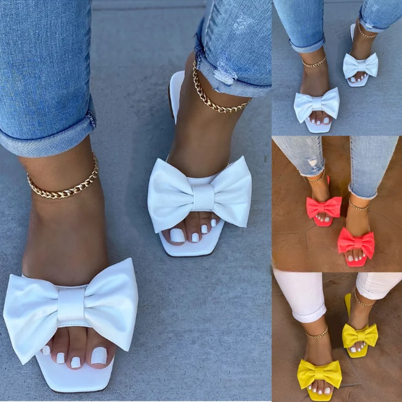 Сандалии женские с бантом повседневные босоножки на толстой подошве плоская