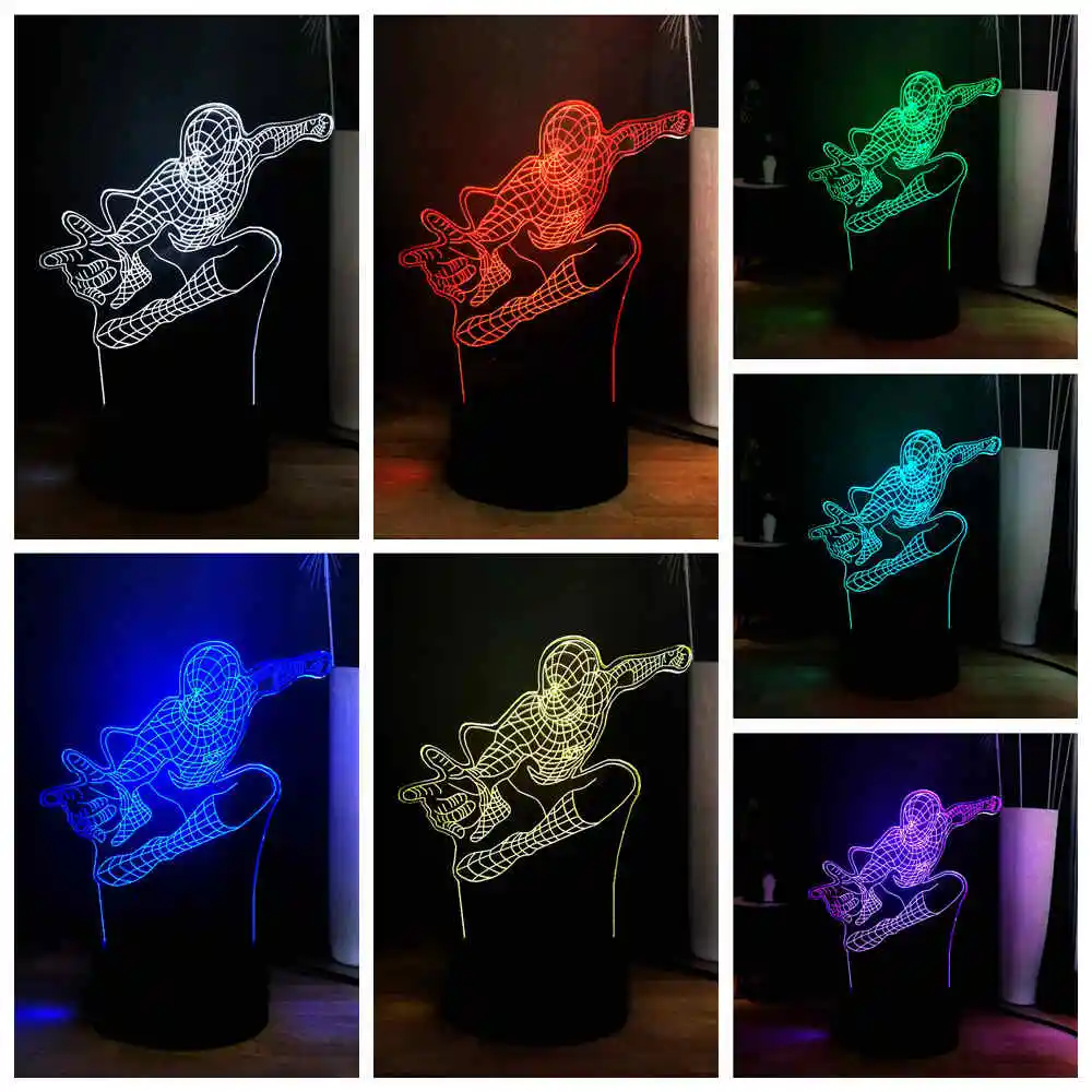 Светодиодный ночник 3D визуальная настольная лампа Marvel Человек паук RGB