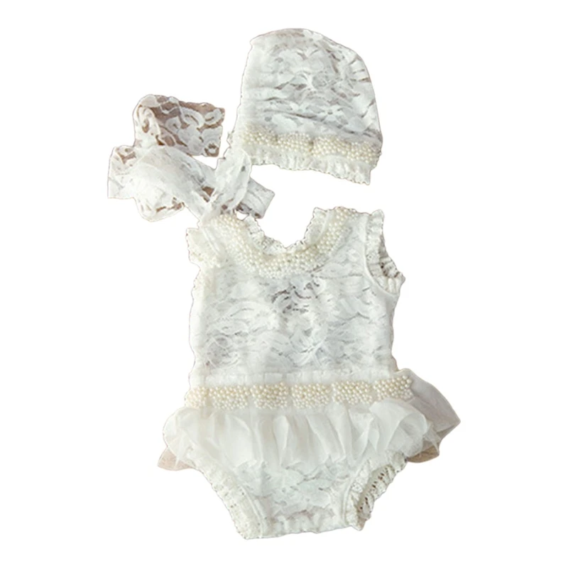 

2Pcs Baby Infants Lace Bodysuit Romper Headband Set Newborn Photography Props Infants Photo Shooting Clothing Outfits