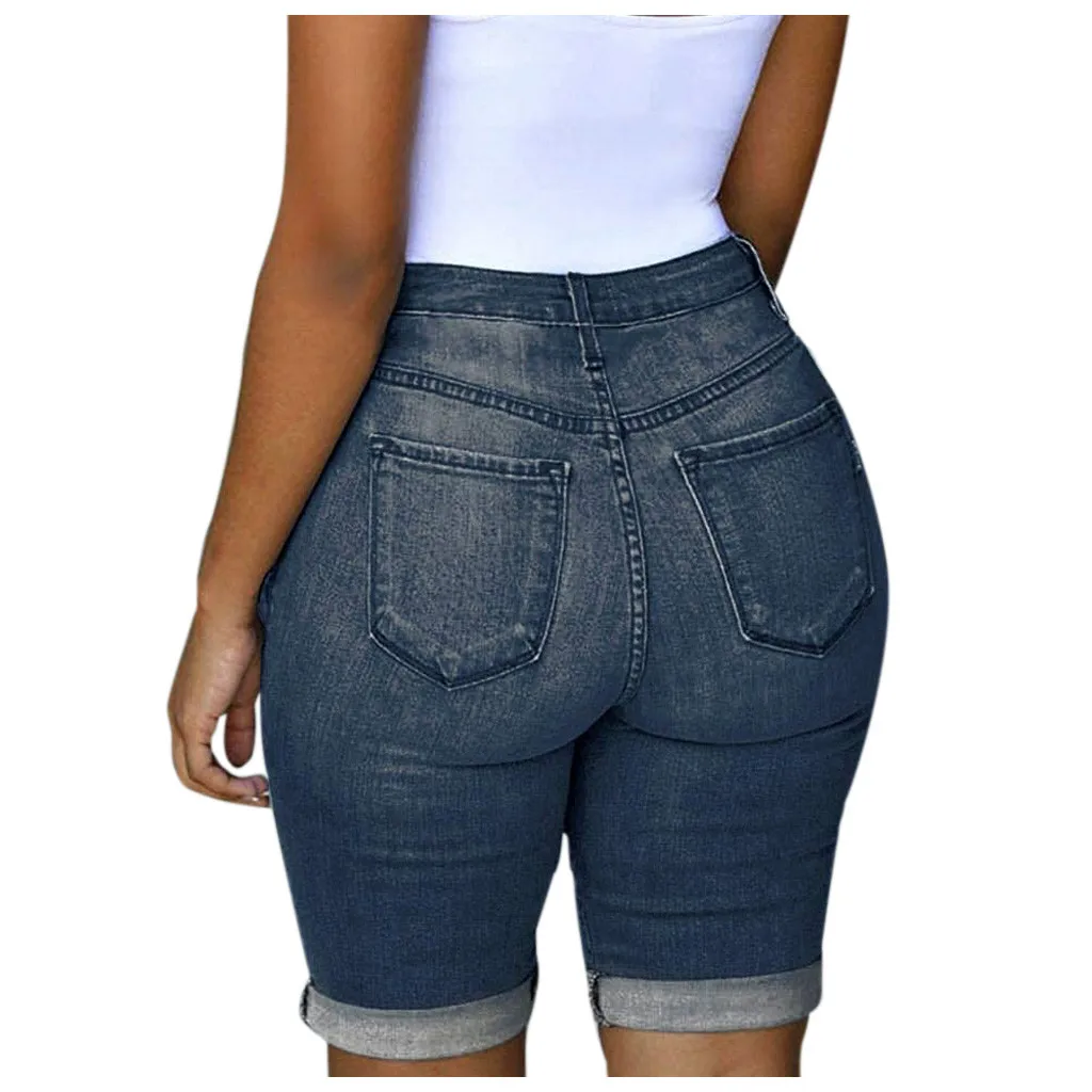 

Casual fashion woman jeans mujer Elastic Destroyed Hole Leggings Short Pants Denim Shorts Ripped Jeans