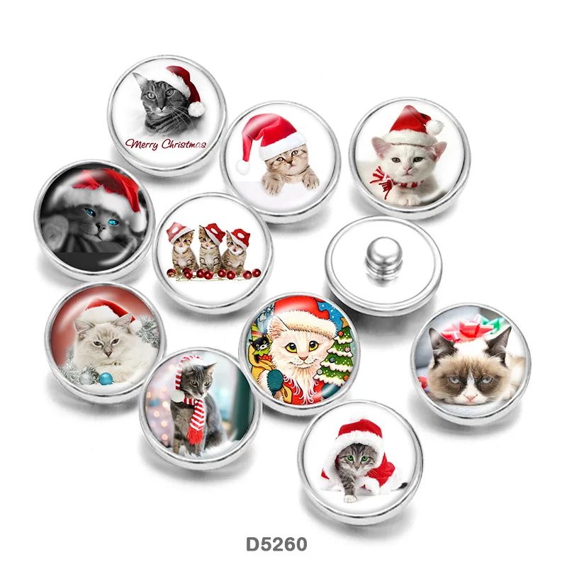 

Christmas cat Painted Stainless steel Cabochon snaps glass Snap buttons Phase Box 20mm Earring Silicone Bracelet CD5260