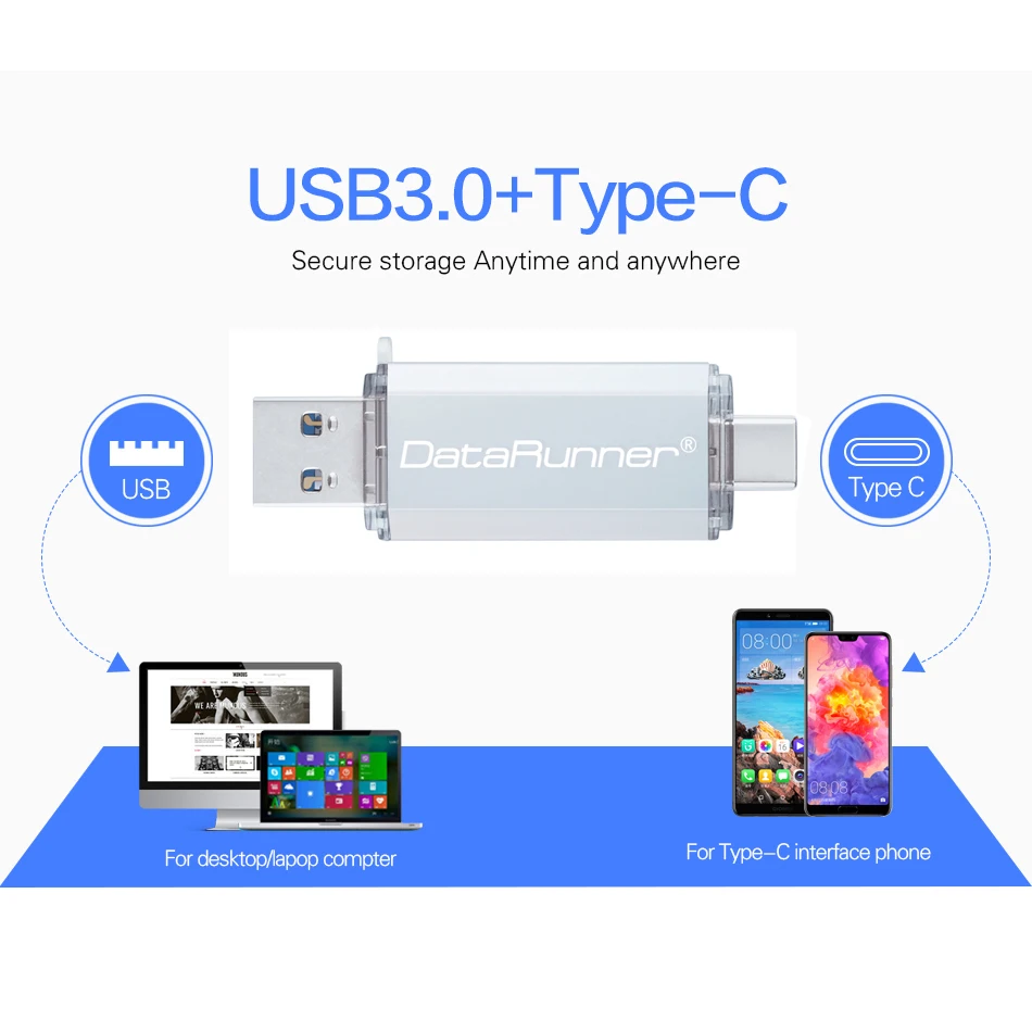 DataRunner Dual Drive OTG USB флэш-накопитель 2 в 1 USB3.0 &amp Тип-C 512 ГБ 256 128 Гб 64 оперативной памяти