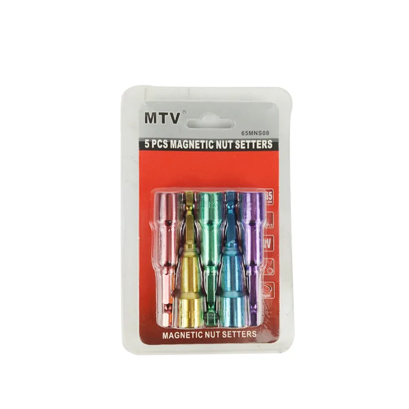 5PC/Set Hex Socket Sleeve Nozzles Strong Magnetic Nut driver Set Drill Bit Adapter Wind Approved Grooves 8mm Color | Инструменты