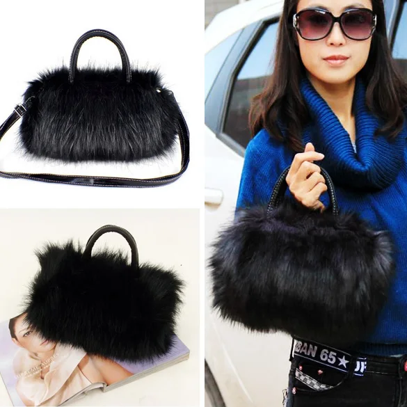 

Lady Girl Pretty Cute Faux Rabbit Fur Handbag Shoulder Messenger Bag Tote